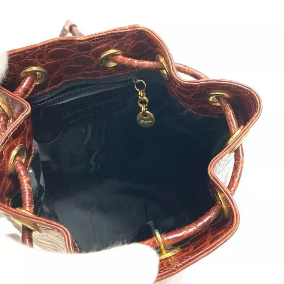 Salvatore Ferragamo AQ-215676 Vala Embossing Backpack Leather Brown